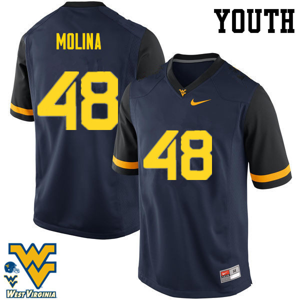 NCAA Youth Mike Molina West Virginia Mountaineers Navy #48 Nike Stitched Football College Authentic Jersey OR23Z87YO